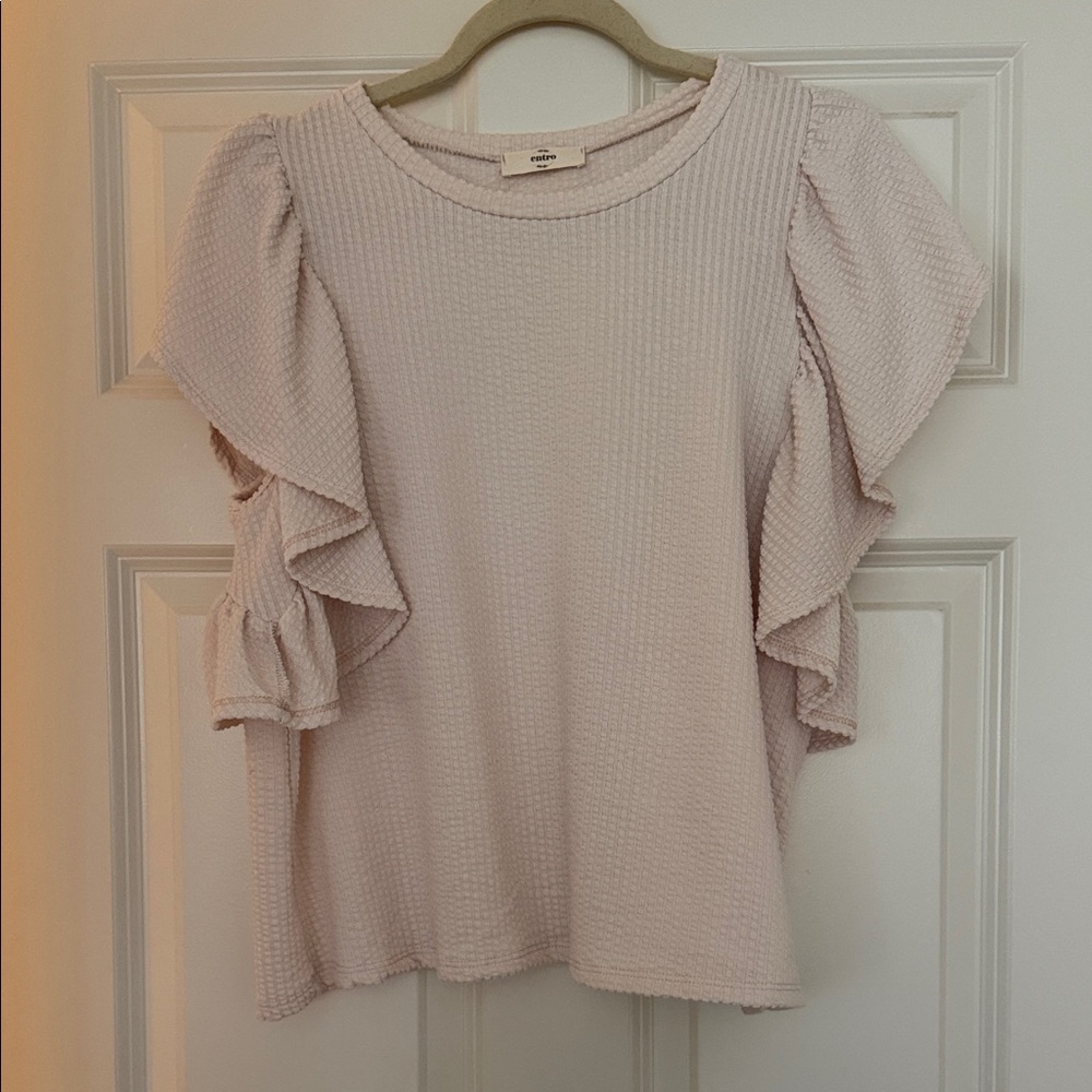 Entro Ruffle Sleeve Textured Top - cream